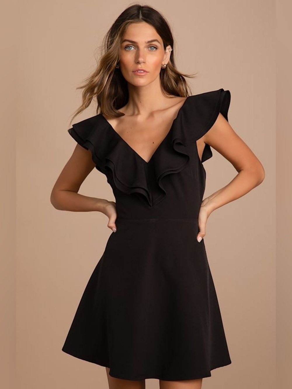 NWT Lulus Divine Darling Black Ruffled Skater Dress